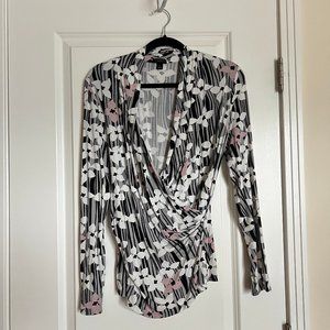 NWOT Ann Taylor Factory Long Sleeve Faux Wrap Floral Blouse